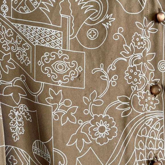 Vintage Carlisle 100% Silk Blouse Sz 14 Taupe Abstract Geometric Art Print - Picture 8 of 10